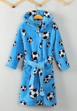 badjas kind Voetbal blauw fleece met capuchon