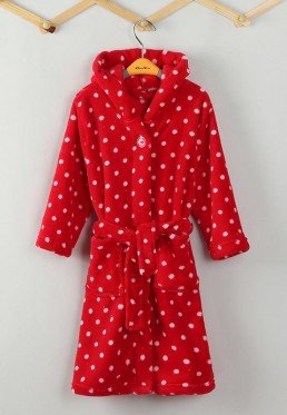 badjas kind Stippen rood fleece met capuchon