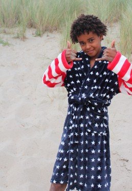 badjas kind USA fleece met sjaalkraag