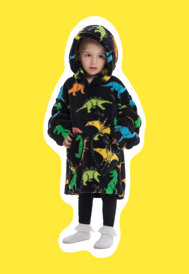 Kinder fleece deken met capuchon - dino's