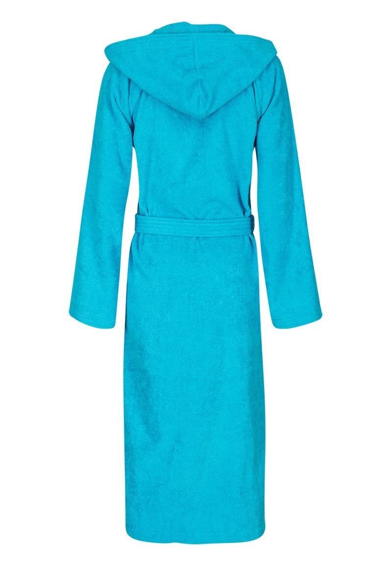 Aqua blauwe capuchon badjas met naam borduren - badstof katoen