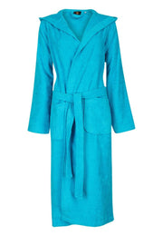 Aqua blauwe capuchon badjas met naam borduren - badstof katoen