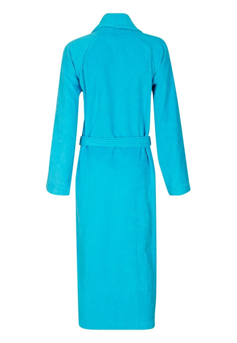 Aqua blauwe badjas unisex met naam borduren