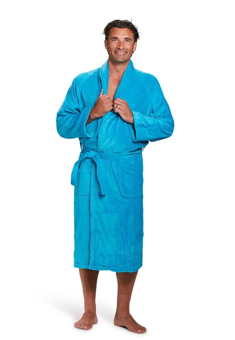 Aqua blauwe badjas unisex met naam borduren