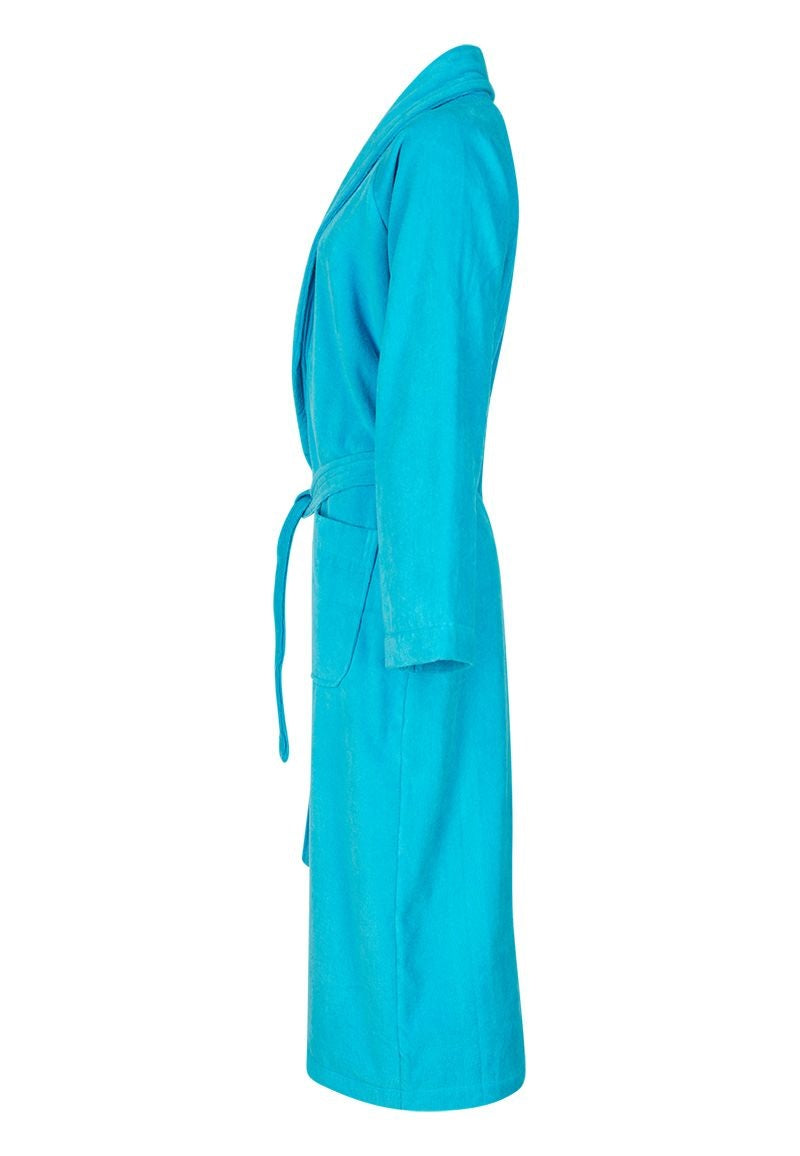 Aqua blauwe badjas unisex met naam borduren