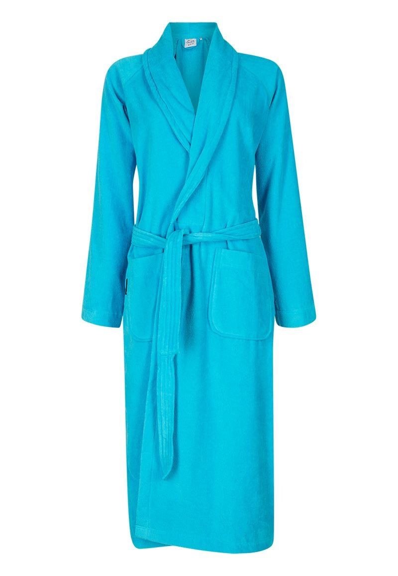 Aqua blauwe badjas unisex met naam borduren