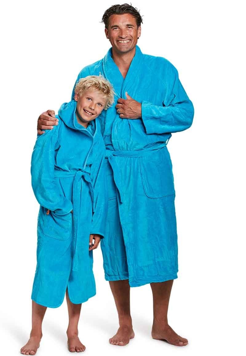 Aqua blauwe badjas unisex met naam borduren
