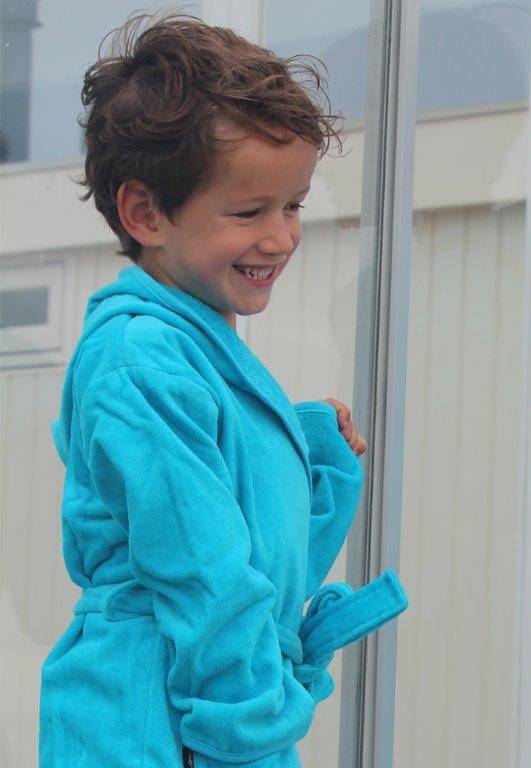 badjas kind aquablauw katoen met capuchon