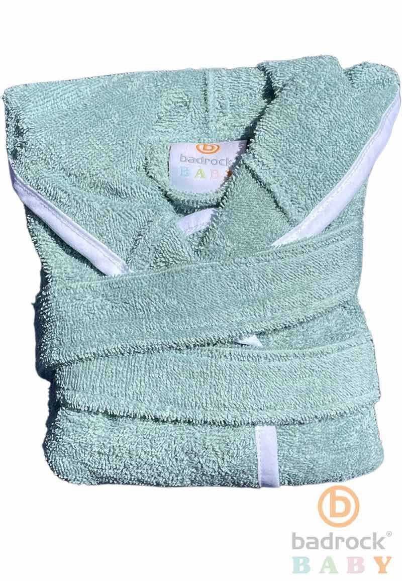 Groene babybadjas badstof katoen met capuchon - GRATIS slabbetje