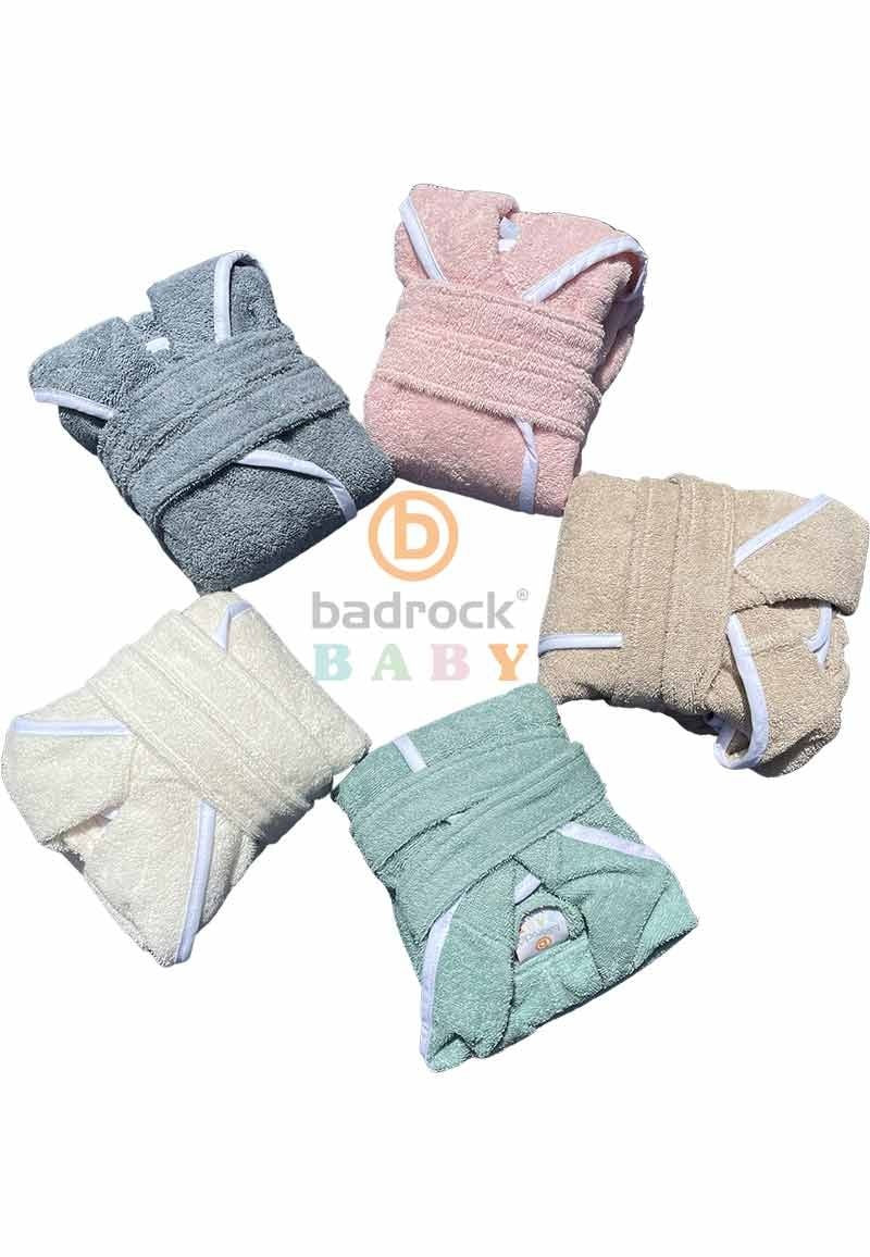 Roze babybadjas badstof katoen met capuchon - GRATIS slabbetje