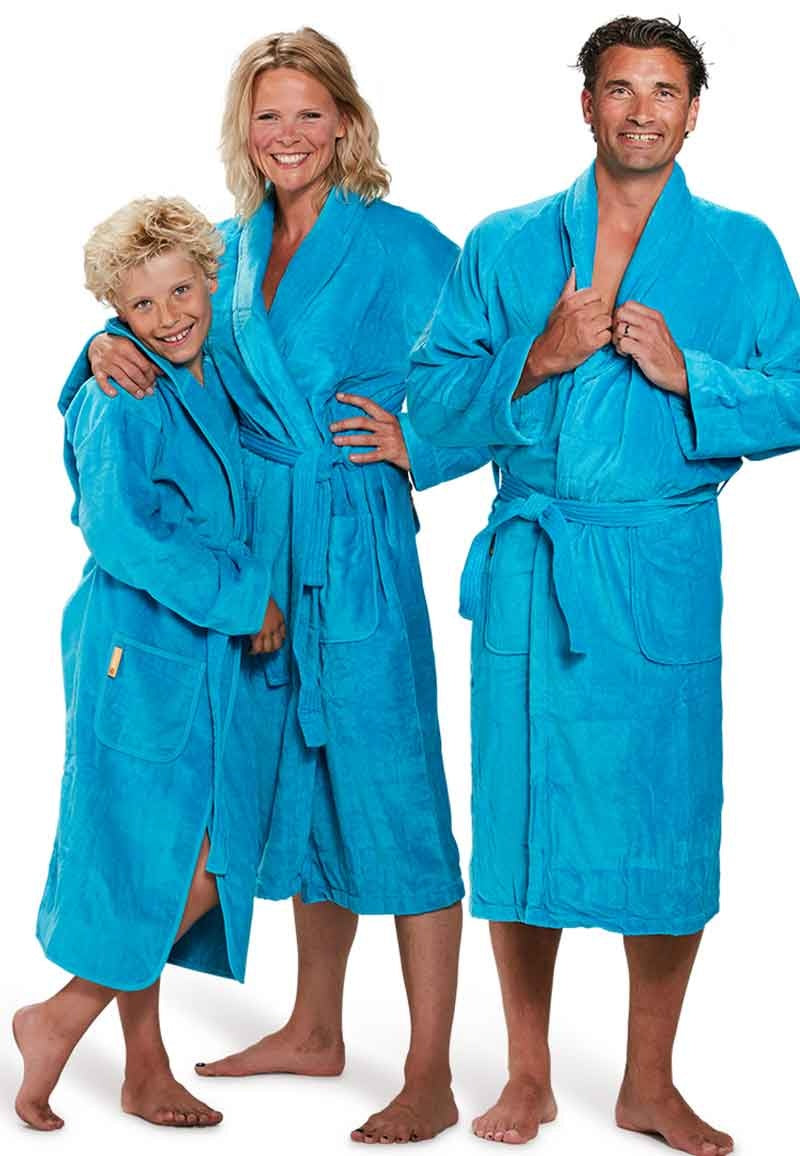 badjas unisex aquablauw katoen met sjaalkraag