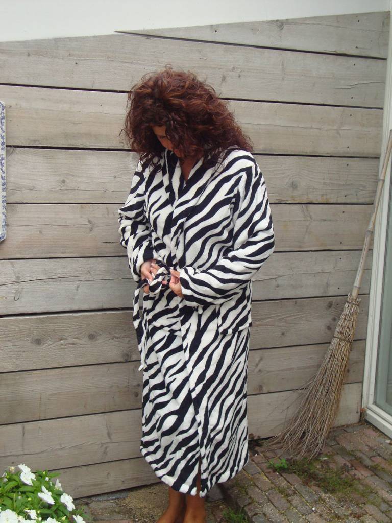 badjas dames Zebra fleece met sjaalkraag