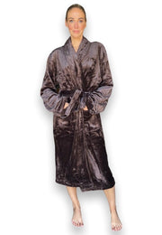 Badjas velvet look chocolade bruin - fleece