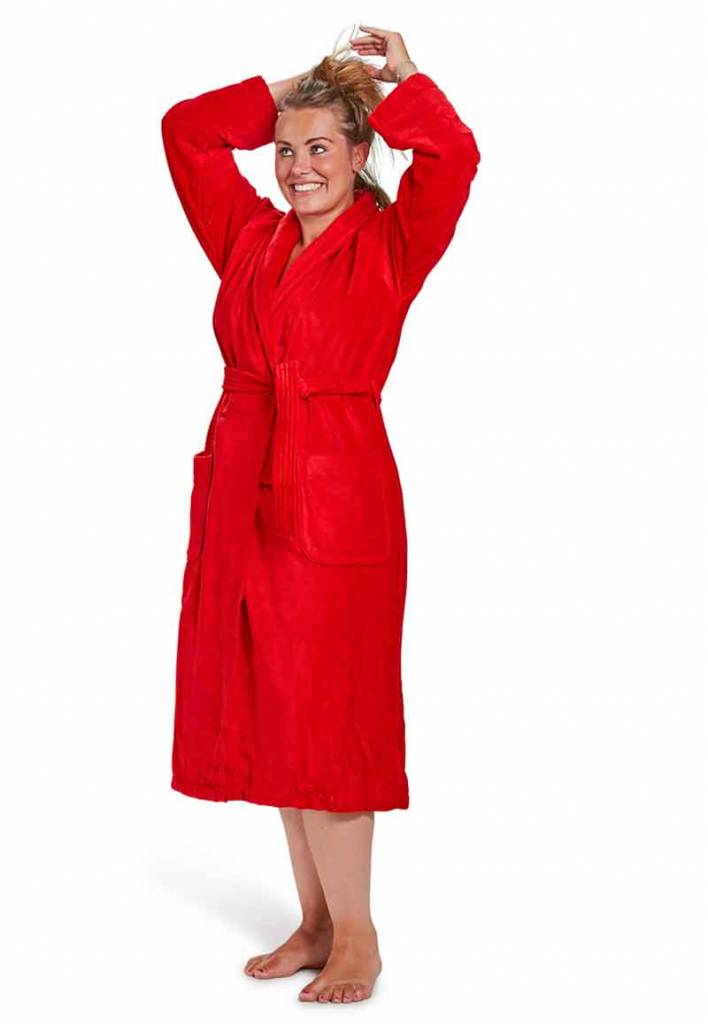badjas unisex rood katoen met sjaalkraag