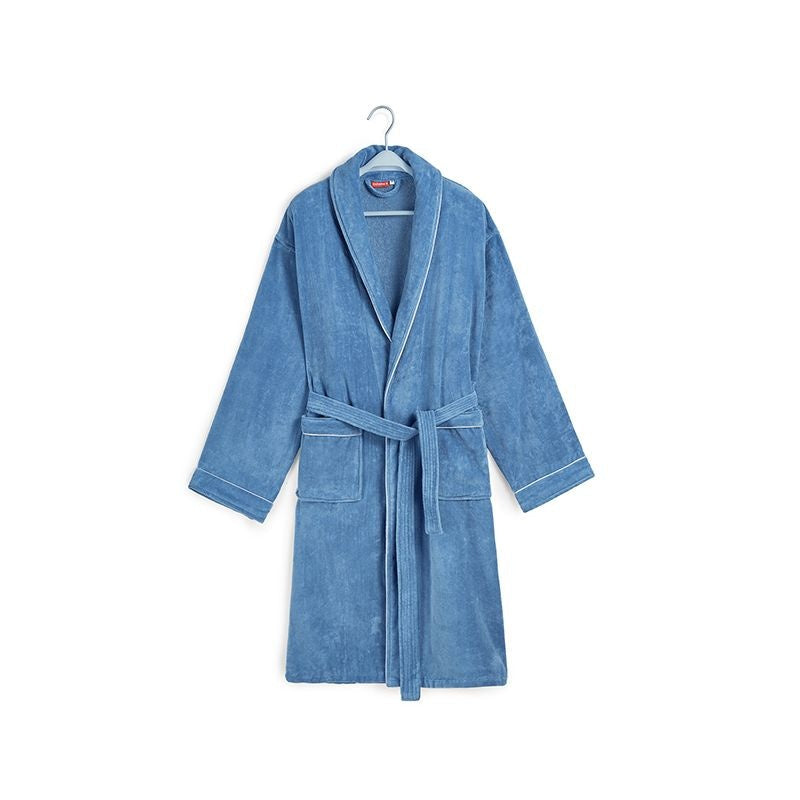 Luxe badjas velours met piping - denimblauw