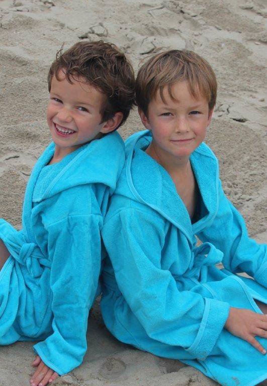 badjas kind aquablauw katoen met capuchon