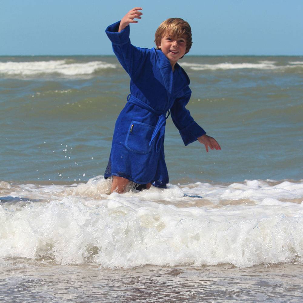 badjas kind kobalt blauw katoen met capuchon