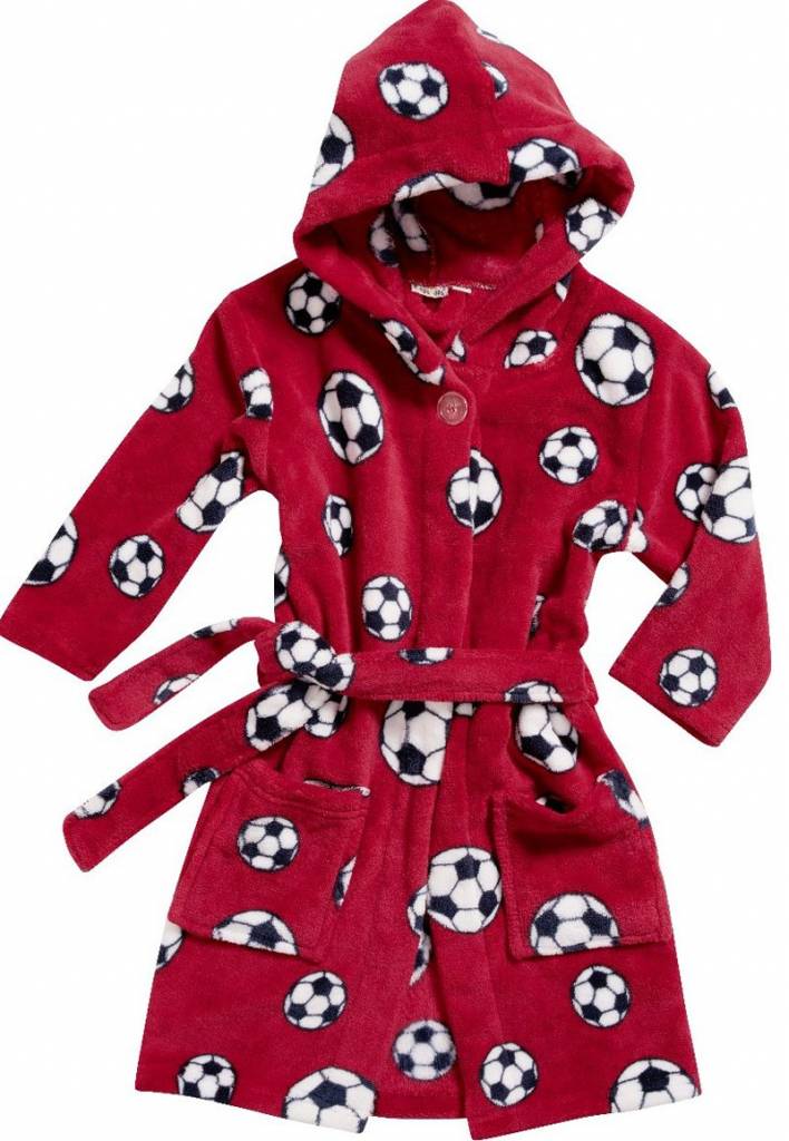badjas kind Voetbal rood fleece met capuchon