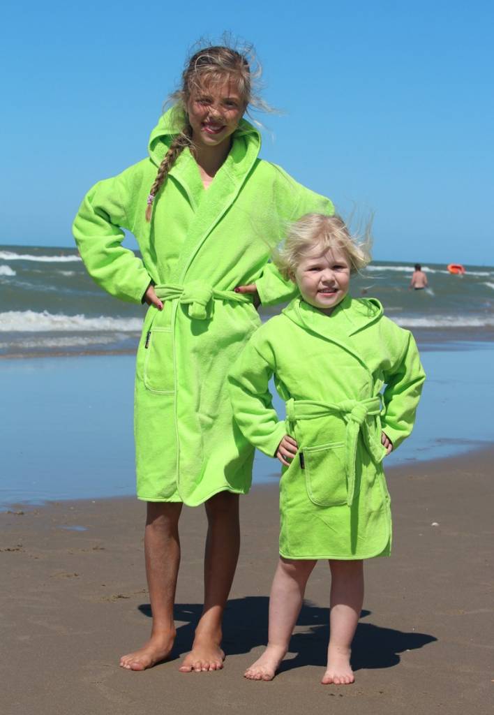 badjas kind lime katoen met capuchon