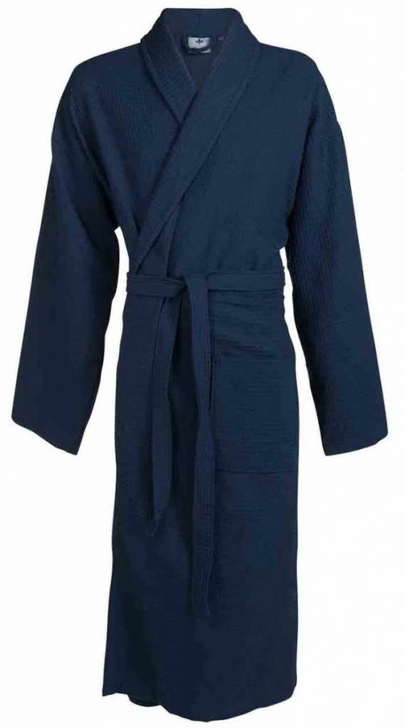 badjas unisex marineblauw katoen wafelstructuur - grote maten badjas