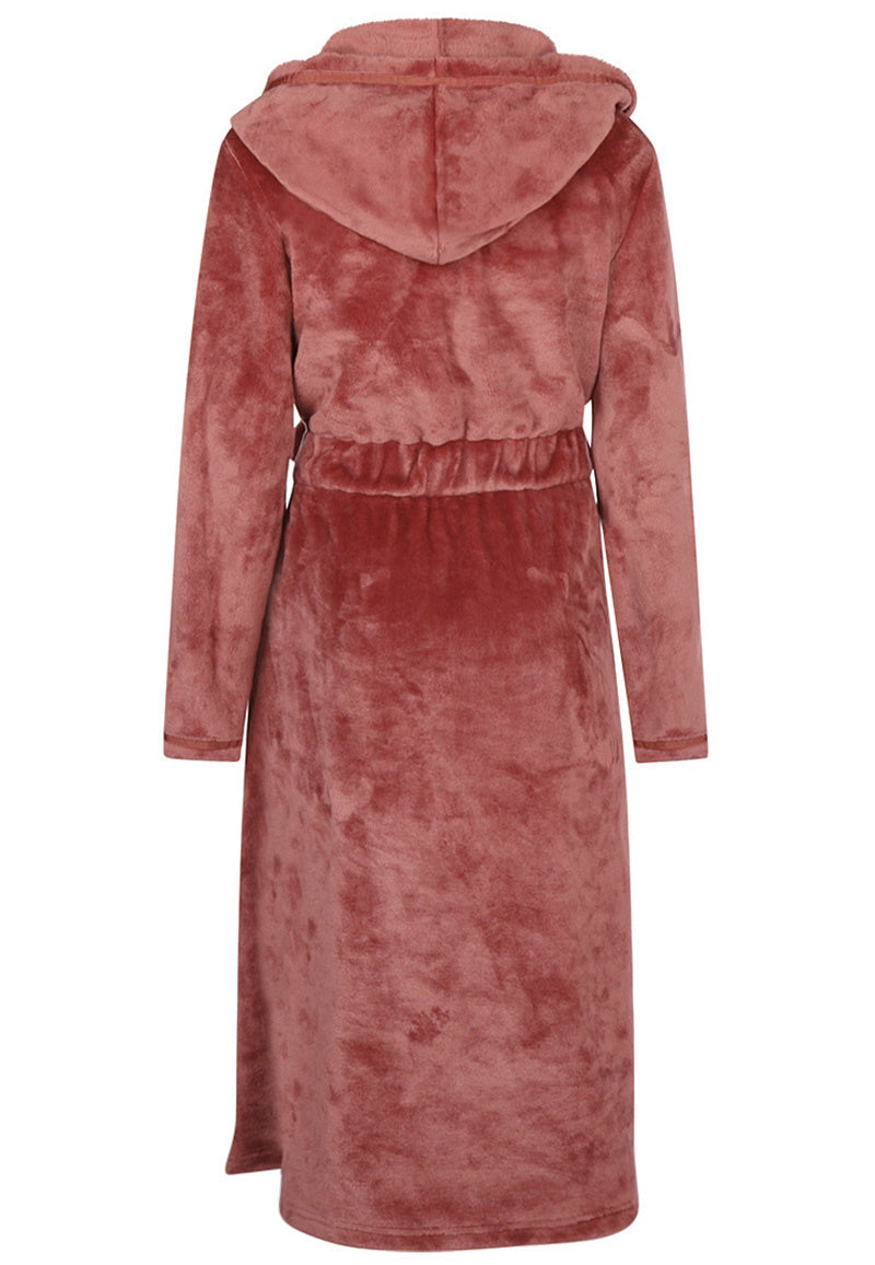Charlie Choe fleece dames badjas koper met capuchon - lang model