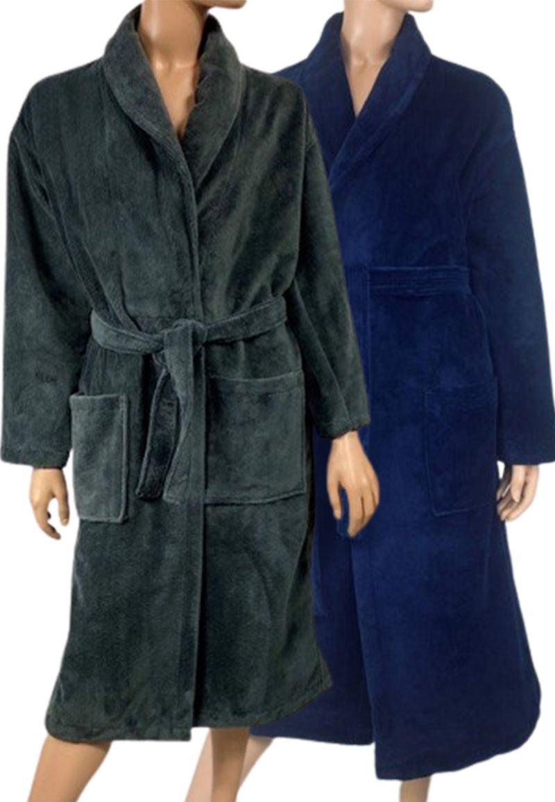 Hotel badjas velvet katoen/fleece marineblauw