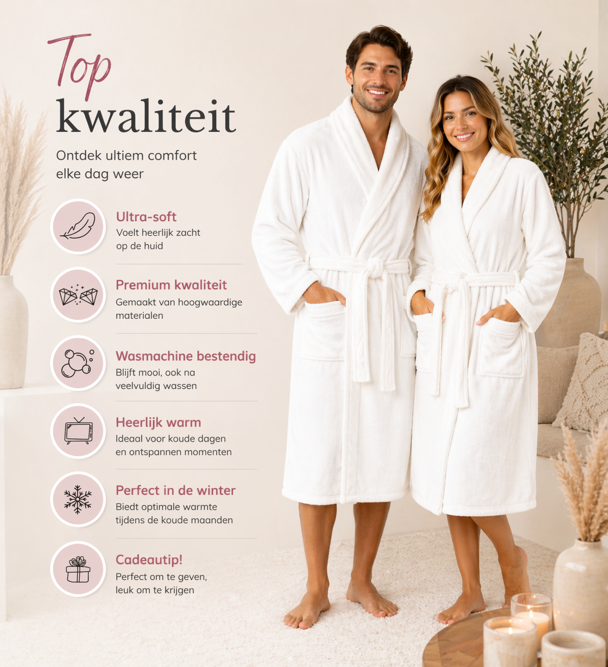Witte fleece badjas kopen – fris, zacht & comfortabel unisex model
