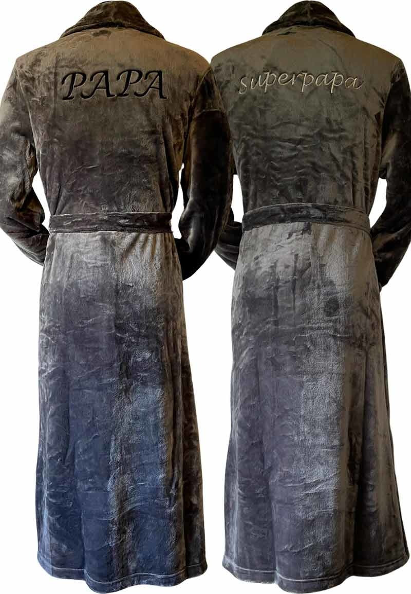 Grijze unisex fleecebadjas met naam borduren - lang model
