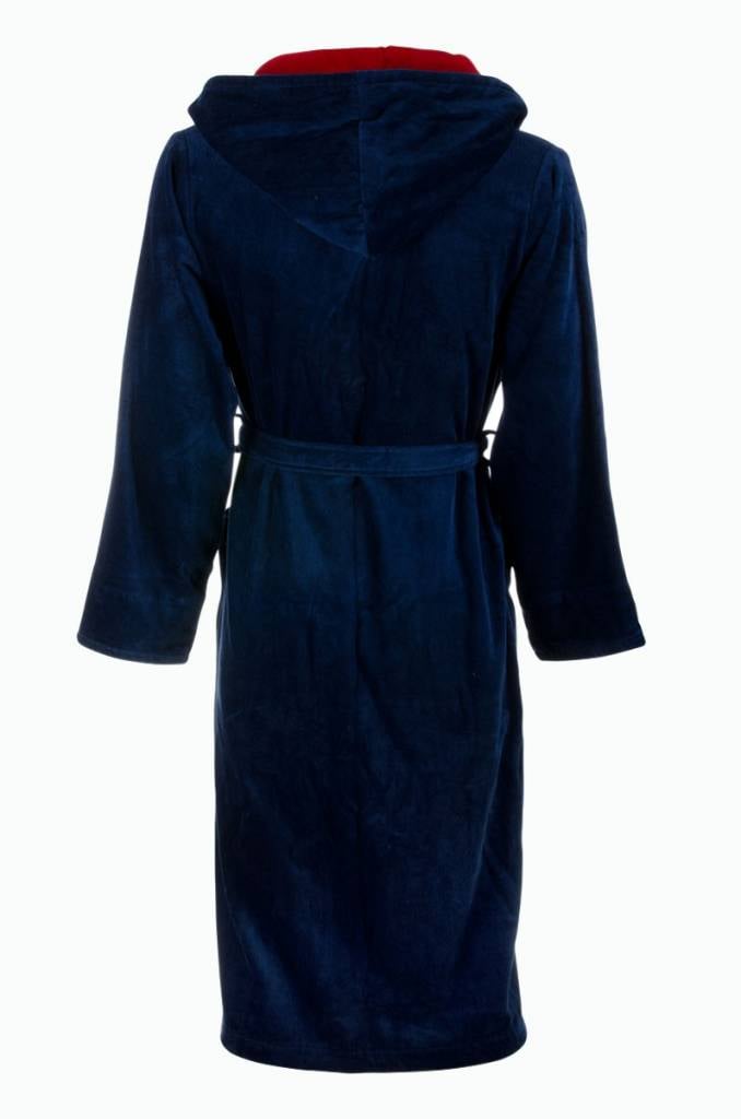 badjas heren marineblauw-rood katoen met capuchon