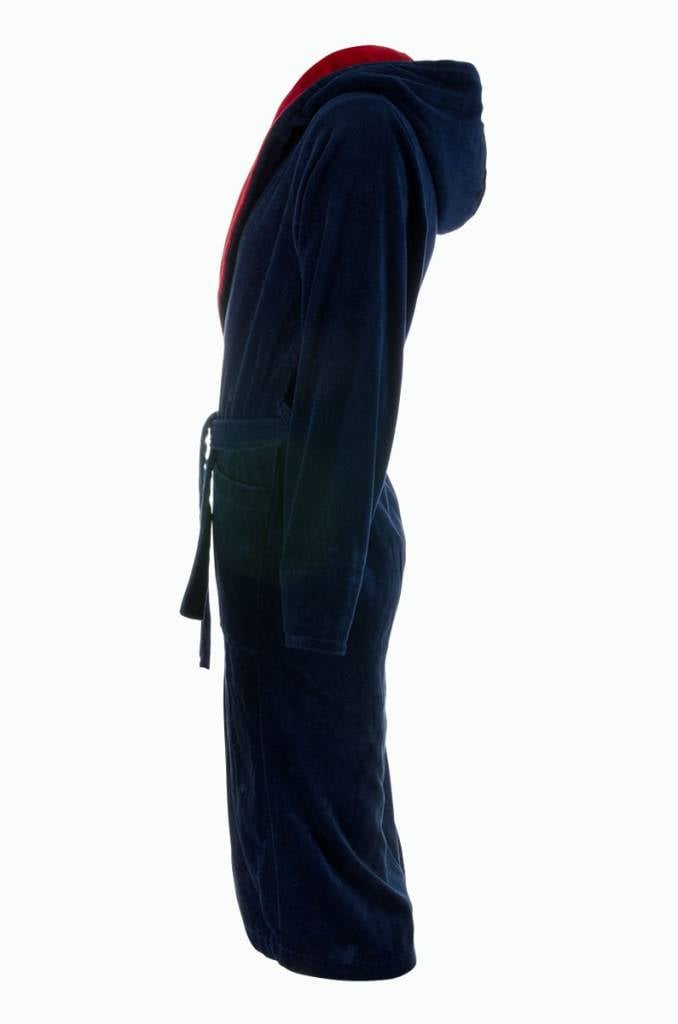 badjas heren marineblauw-rood katoen met capuchon