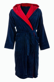 badjas heren marineblauw-rood katoen met capuchon