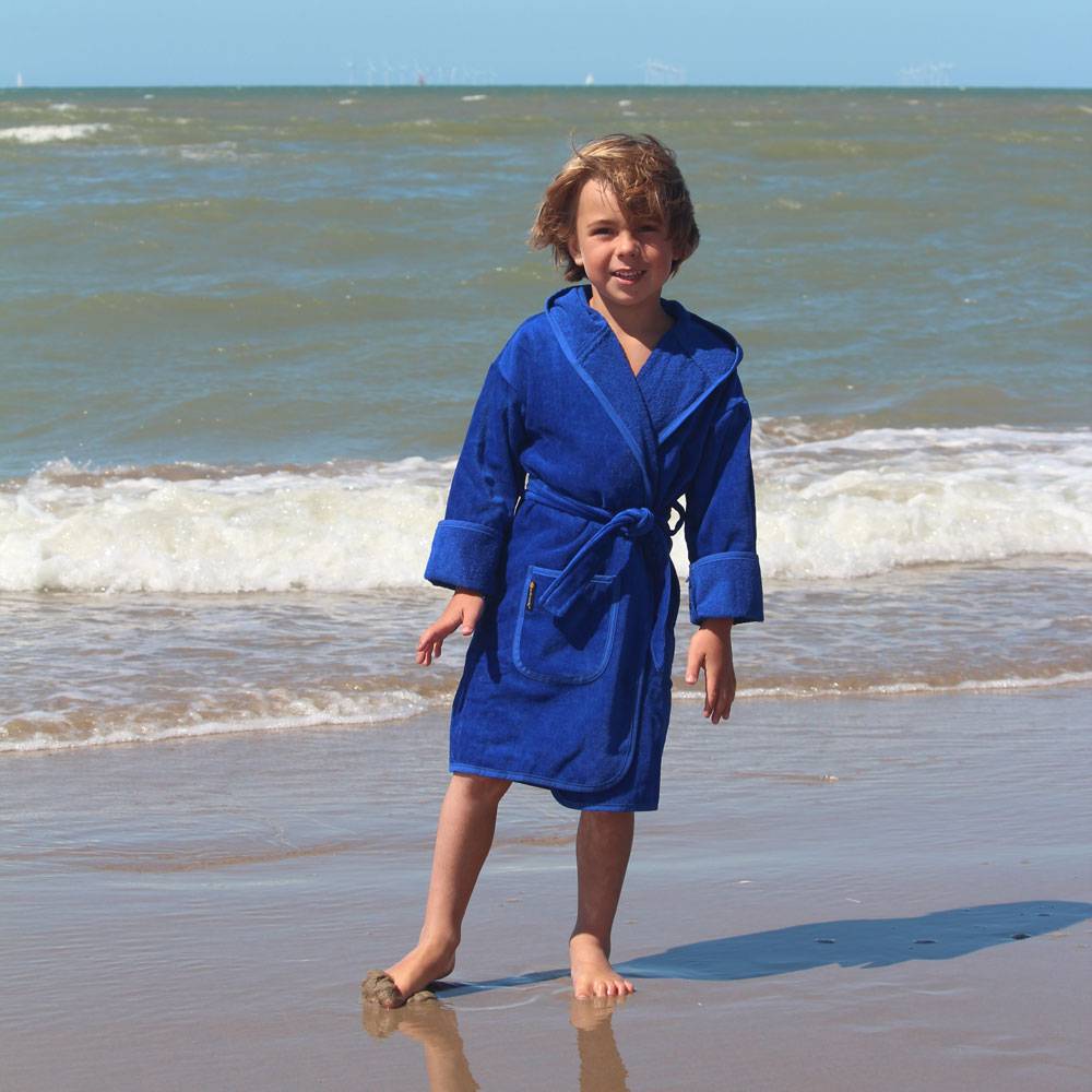 badjas kind kobalt blauw katoen met capuchon
