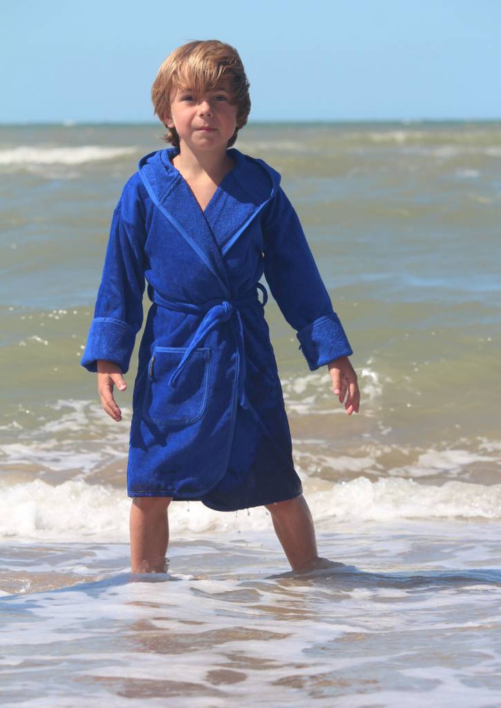 badjas kind kobalt blauw katoen met capuchon