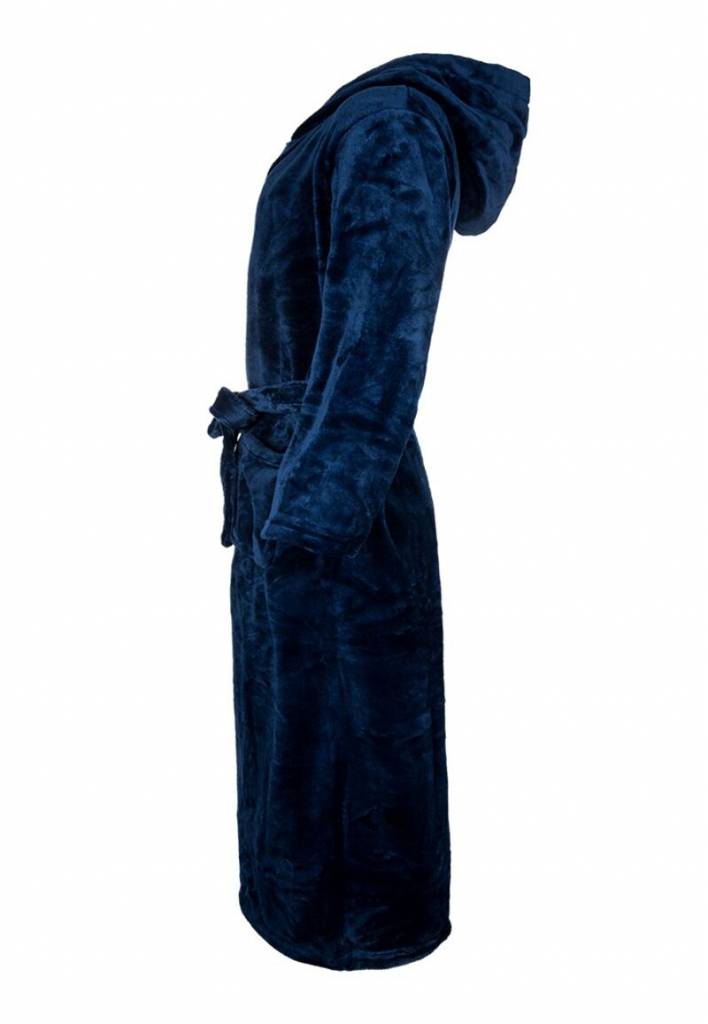 badjas unisex marineblauw fleece met capuchon - fleece