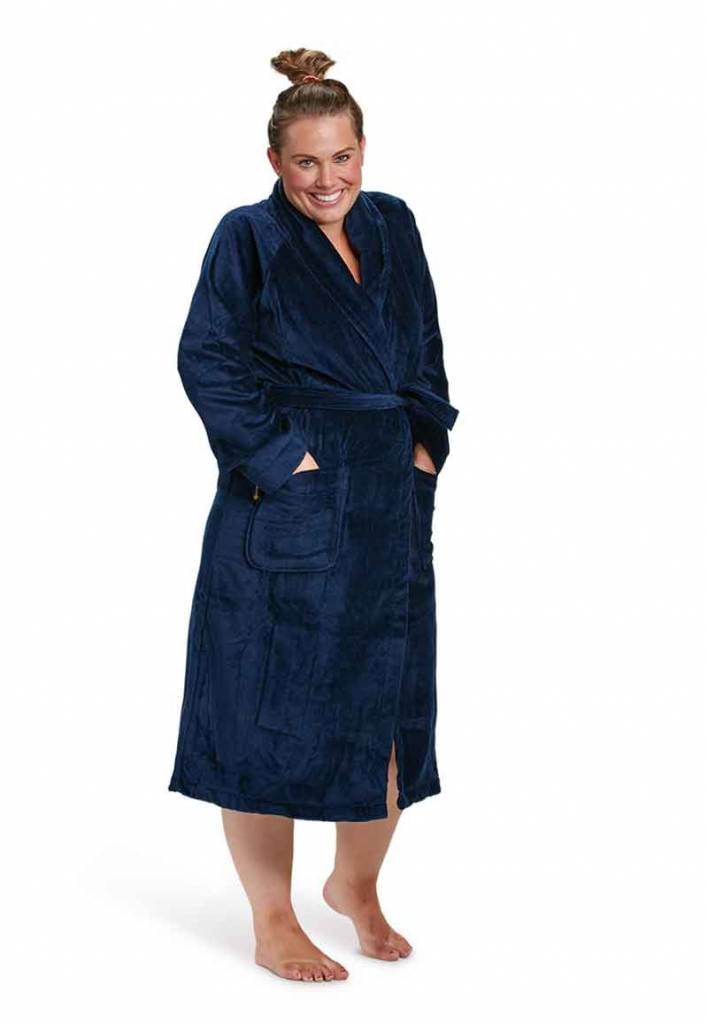 badjas unisex marineblauw katoen met sjaalkraag