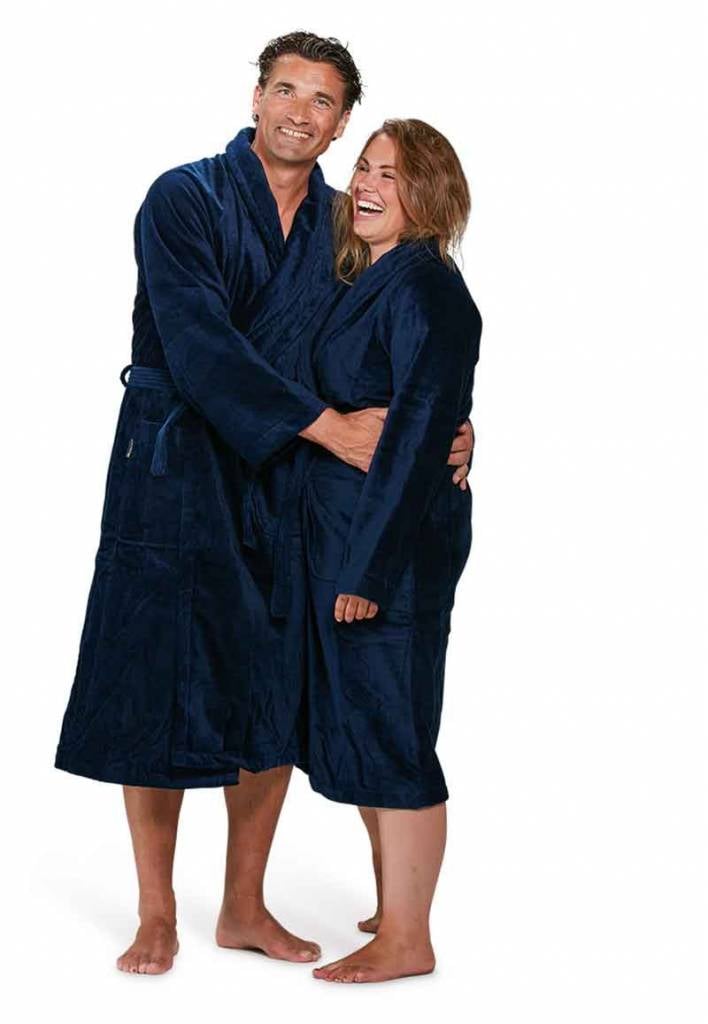 badjas unisex marineblauw katoen met sjaalkraag