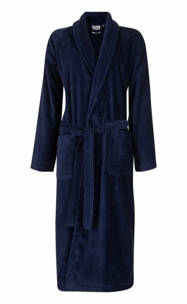 badjas unisex marineblauw katoen met sjaalkraag