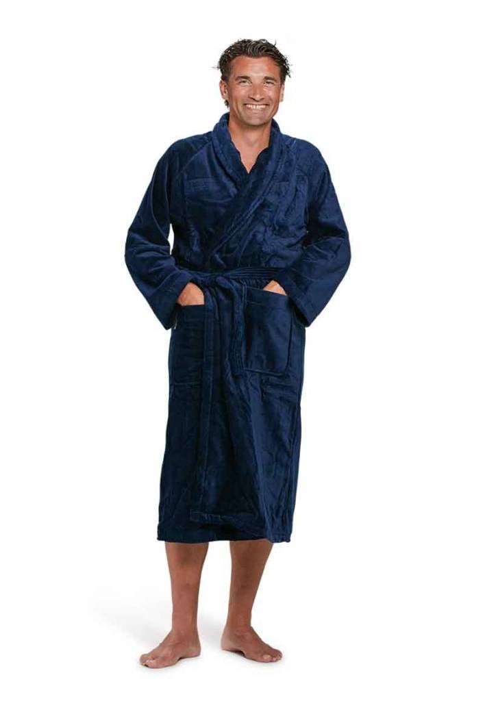 badjas unisex marineblauw katoen met sjaalkraag