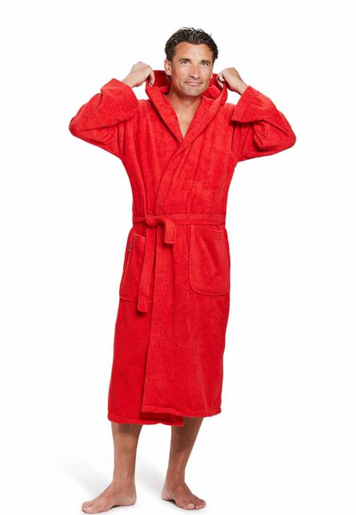 badjas unisex rood katoen met capuchon