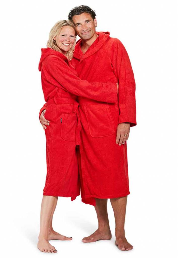 badjas unisex rood katoen met capuchon