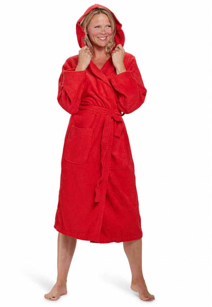 badjas unisex rood katoen met capuchon