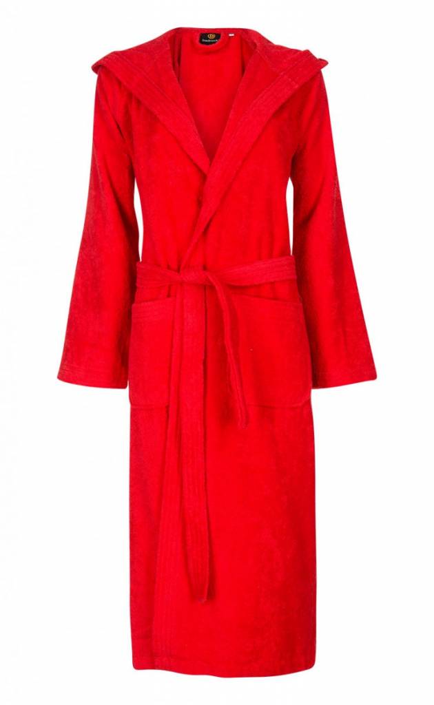 badjas unisex rood katoen met capuchon