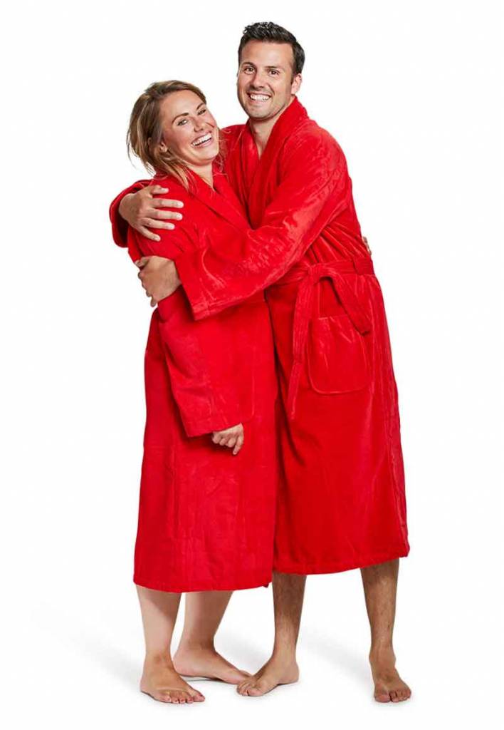 badjas unisex rood katoen met sjaalkraag