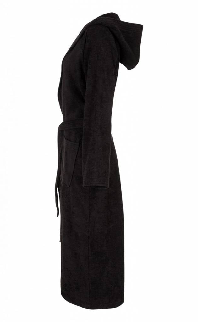 Unisex Badrock badjas zwart met capuchon – badstof sauna badjas