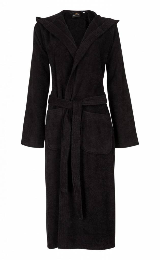 Unisex Badrock badjas zwart met capuchon – badstof sauna badjas