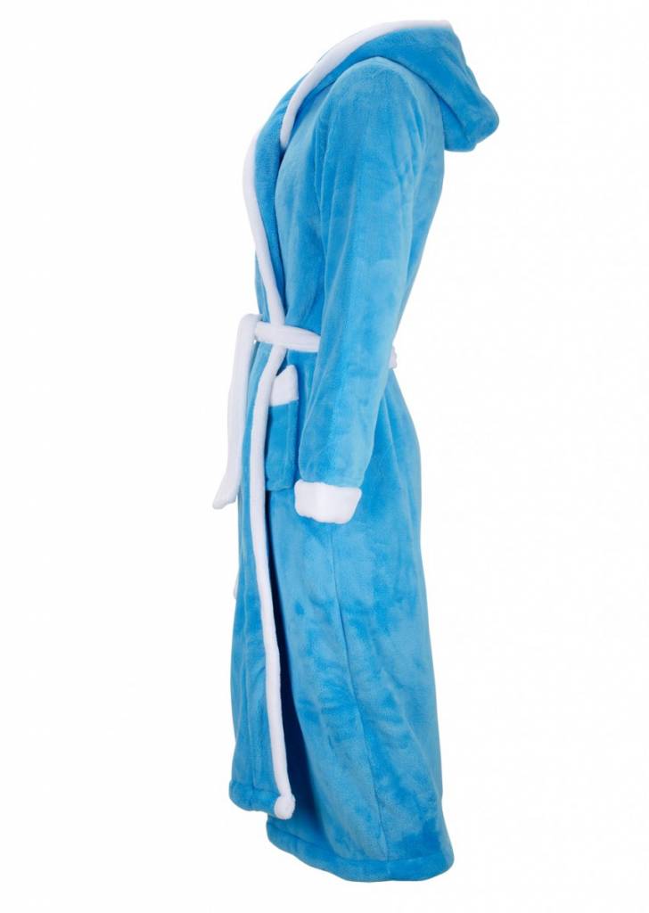 badjas unisex aquablauw-wit fleece met capuchon