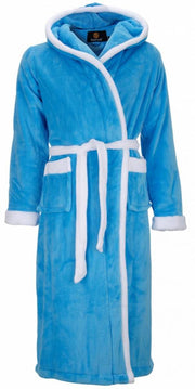 badjas unisex aquablauw-wit fleece met capuchon