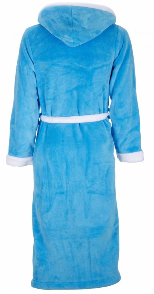 badjas unisex aquablauw-wit fleece met capuchon