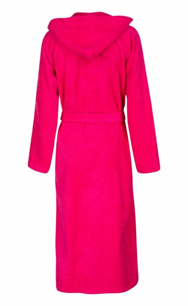 Dames Badrock badjas fuchsia met capuchon – badstof sauna badjas