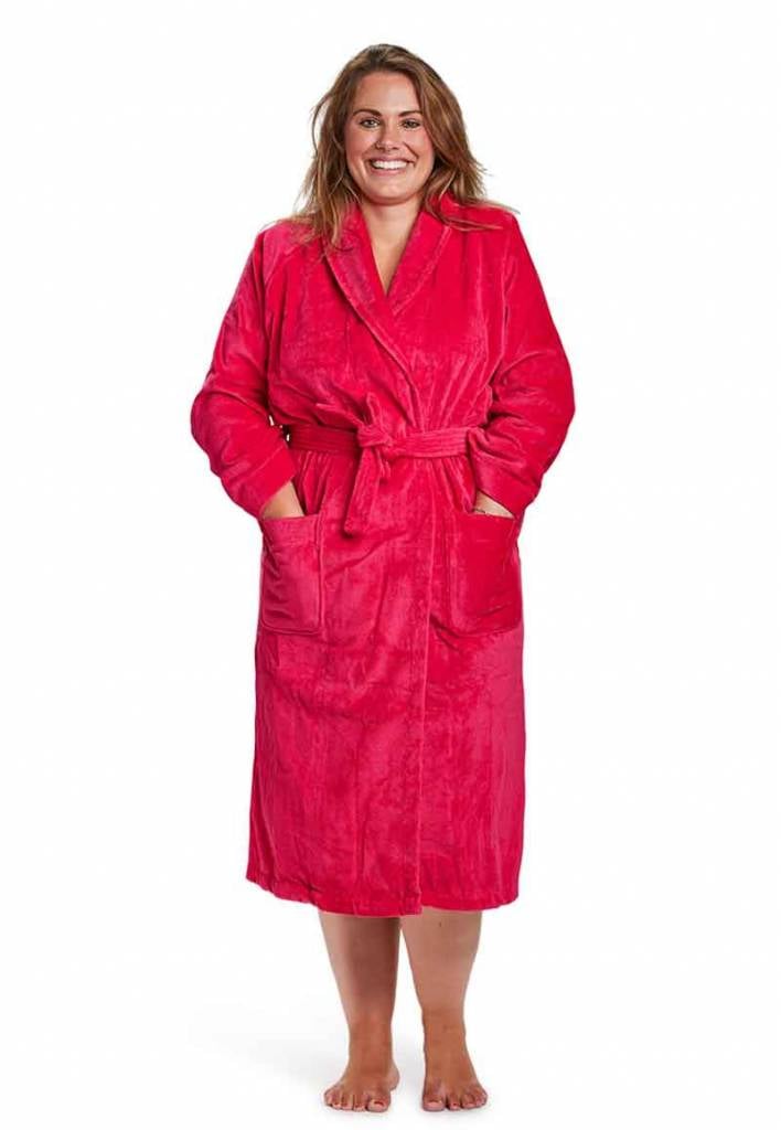 badjas dames fuchsia katoen met sjaalkraag